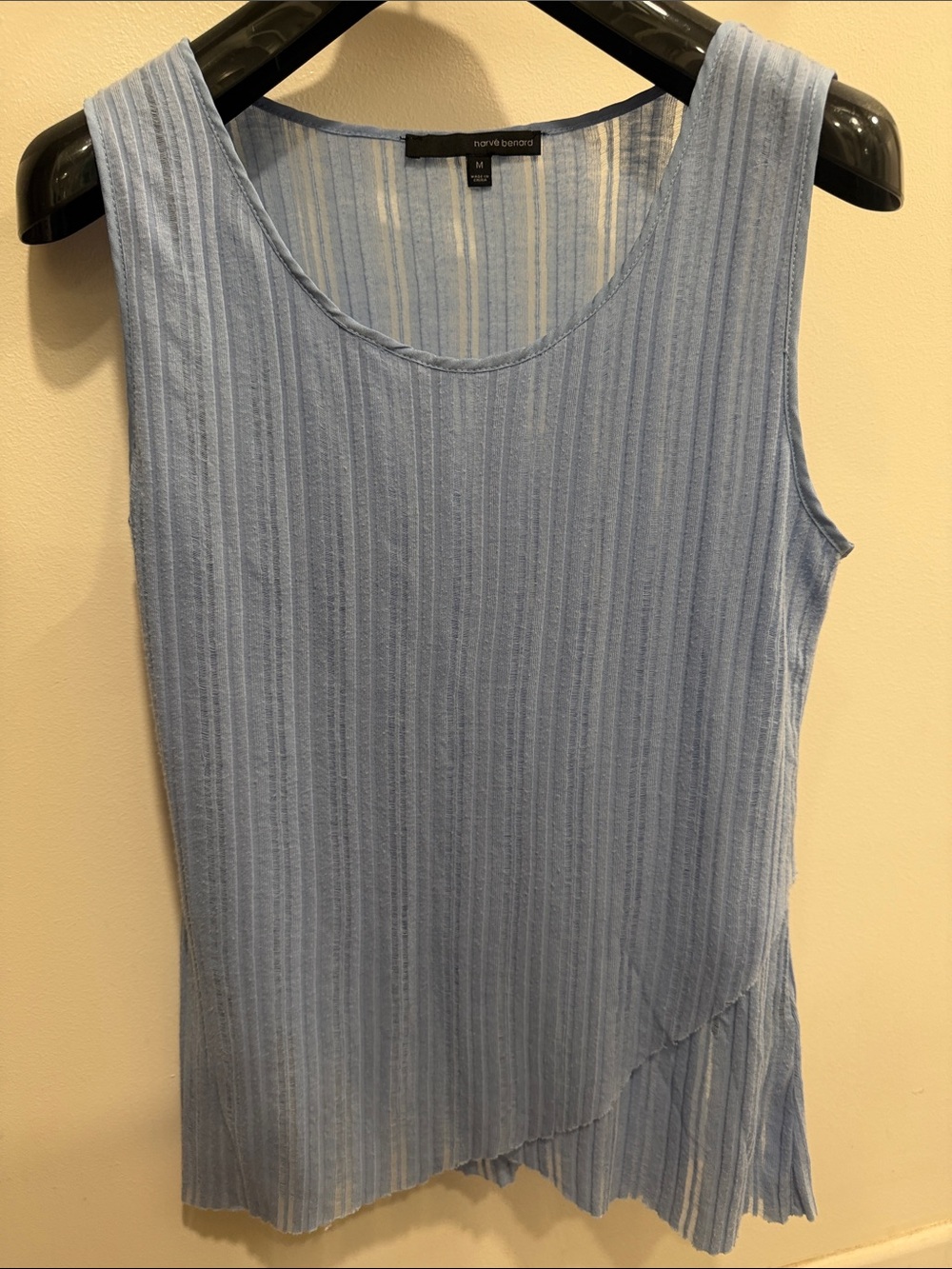 Harve Benard Sky Blue Ribbed Scoop Neck Tank with Asymmetrical Hem